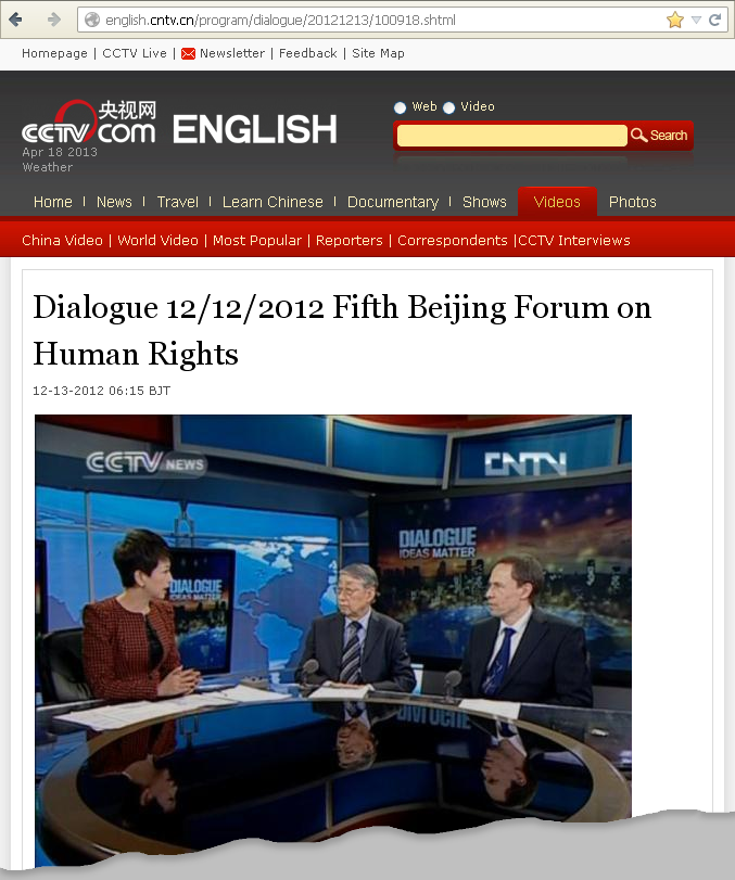 Otto Kolbl CCTV news Dialogue 2012 12 12