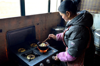 Tibet: A small dumplings and noodle soup restaurant in Langmusi, Aba Tibetan Autonomous Prefecture, Sichuan.