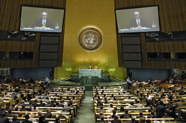 L'Assemblé générale de l'ONU (ici dans sa 60ème session en 2005) a voté tous les textes fondamentaux dans les domaines du droit international et des droits de l'homme. Photo: Nations Unies.